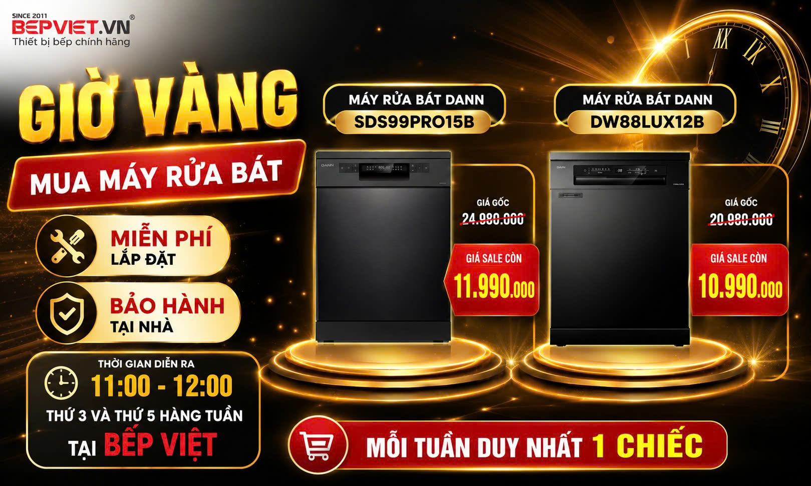 Giờ vàng máy rửa bát 11-12h thứ 3 thứ 5 hàng tuần