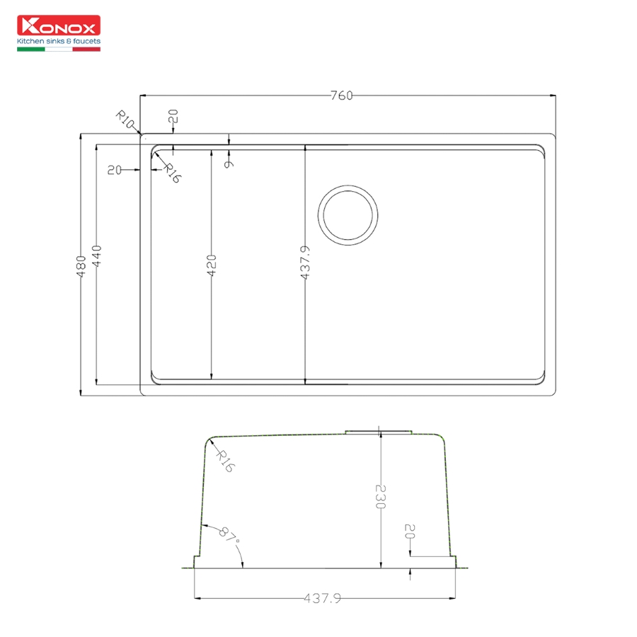 Chậu rửa bát chống xước phong cách Nhật Konox TARI 7648SR