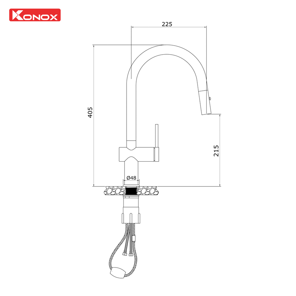 Vòi rửa bát dây rút Konox Comfor Chrome