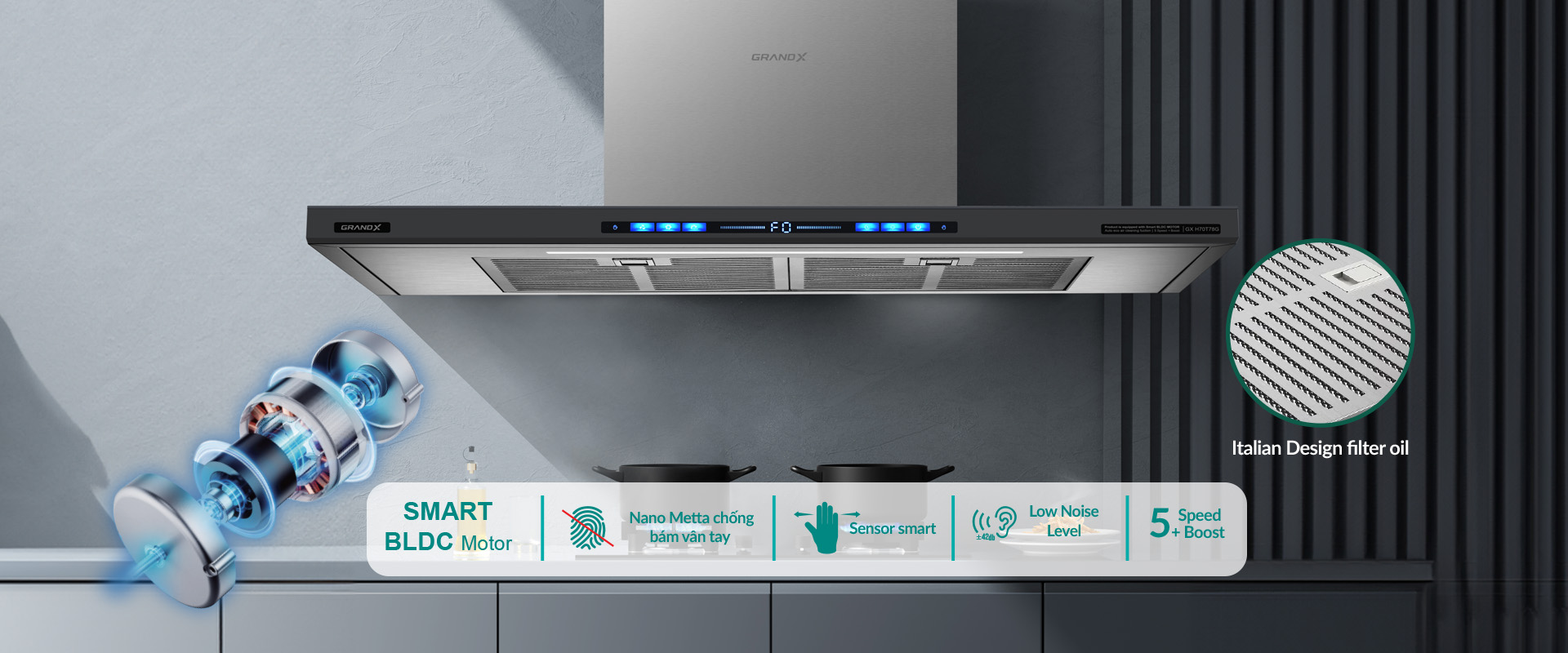 Máy hút mùi Grandx GX H70T78SG