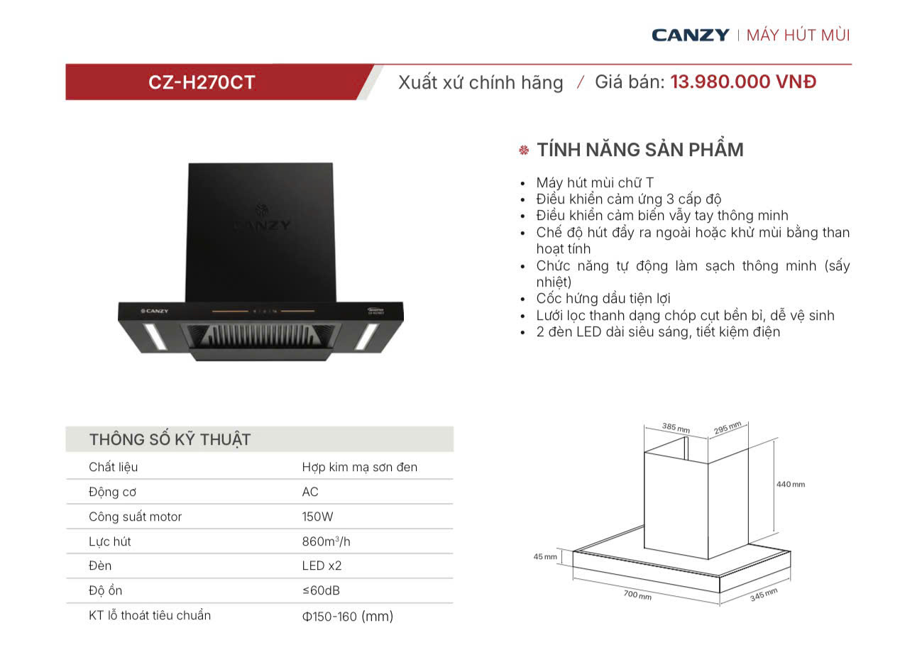 Máy hút mùi Canzy CZ-H270CT